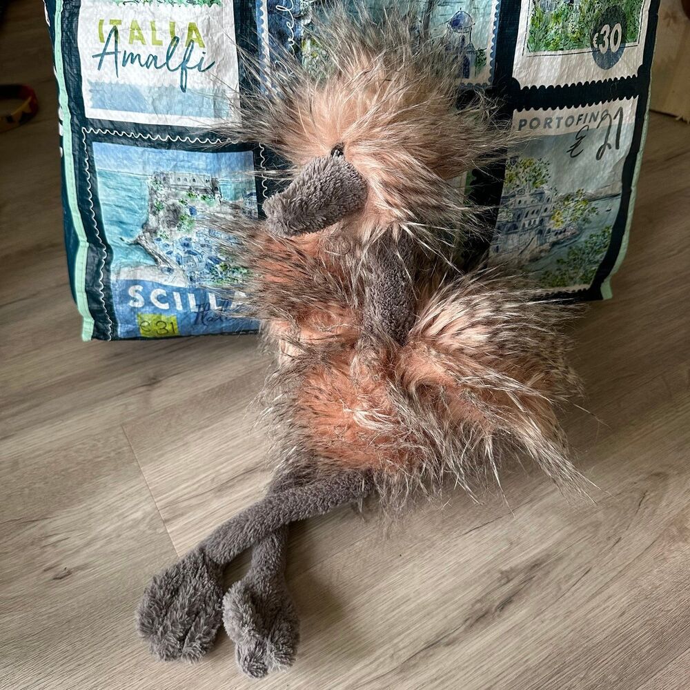 Jellycat Odette Ostrich Fluffy Pink & Gray Plush Big Bird Stuffed Animal Toy